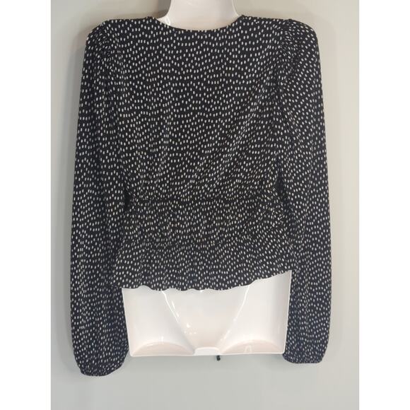 Zara Black & White Polka Dot Printed Blouse Women's Medium Preppy Bohemian Pinup - Picture 6 of 9
